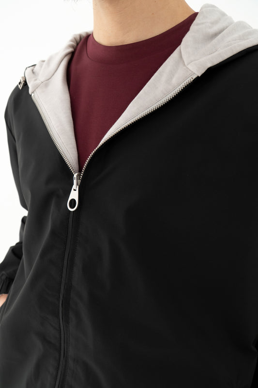 stijlvolle zwarte reversible jas moderne casual jas